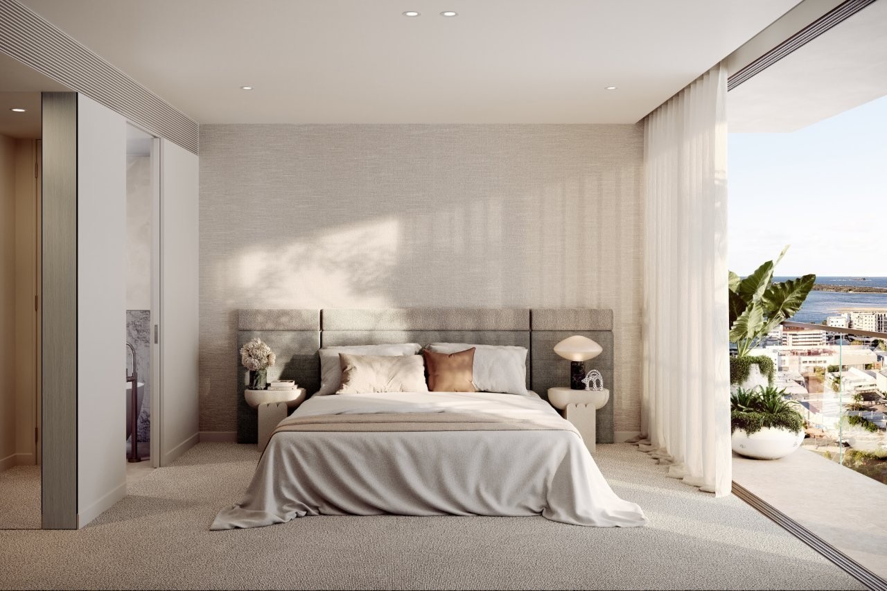 Render of the master bedroom. SOL by Walker