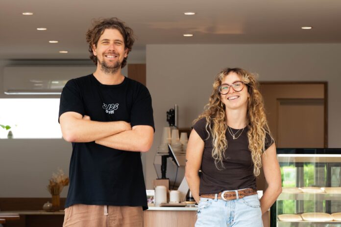 Slide Coffee Roasters co-found Aaron Bradley and Noosaville manager Lauren Ricketts.