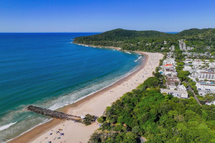 An aerial view of Noosa Main Beach.