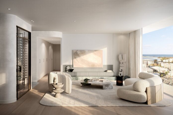 Artist's impression: living room in one of the single-level penthouses