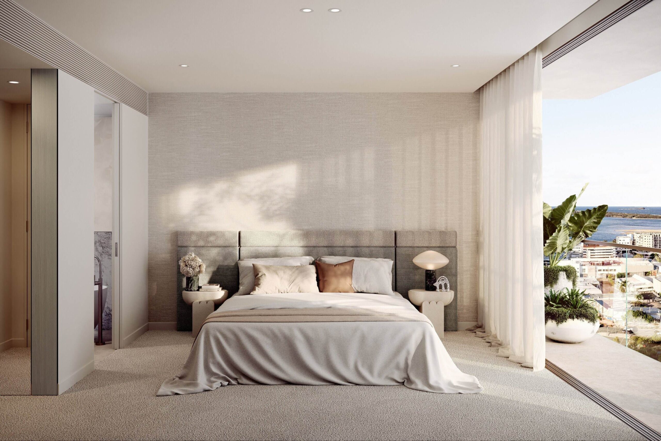 The master suite of a single level penthouse Sol by Walker