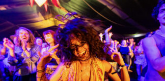 People dancing at the Woodford Folk Festival.