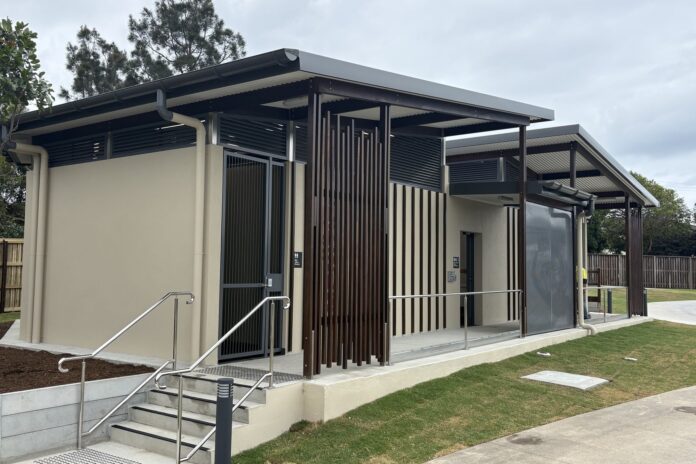 An amenities block at Dicky Beach Holiday Park.