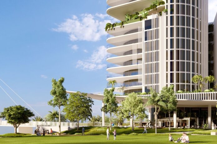 An artist’s impression of proposed infrastructure and amenity within Birtinya Central.